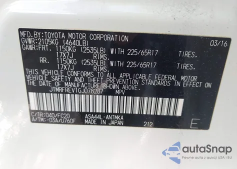 2016 Toyota Rav4 Xle z USA, uszkodzony, nr VIN JTMRFREV1GJ078287